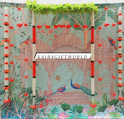 Peacock Backdrop/Orange Garlands!!!