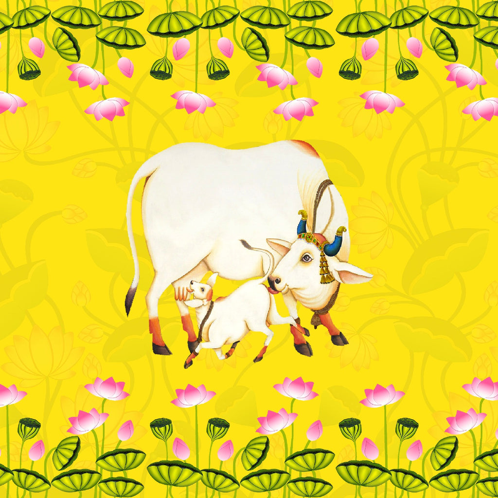Pichwai Mom and Baby Cow Backdrop Cloth – KairaGiftWorld