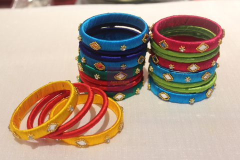 Kundan Mirror Thread Bangles-thread bangles-KairaGiftWorld