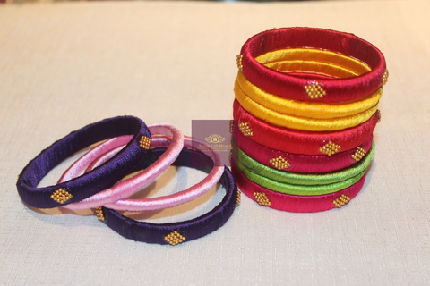 Gold beaded Thread Bangles-thread bangles-KairaGiftWorld